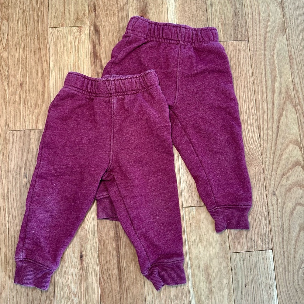 3/$15! TWIN ALERT - Two Pairs of Cat & Jack Maroon Sweatpants Joggers 18m